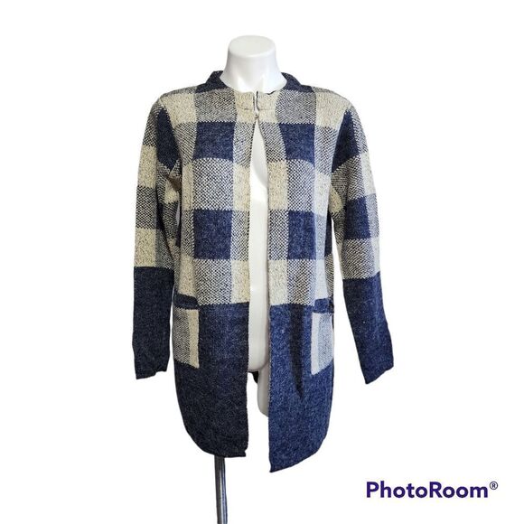 Yaira Cardigan Mp blue & cream  plaid  Teacher - Picture 1 of 6